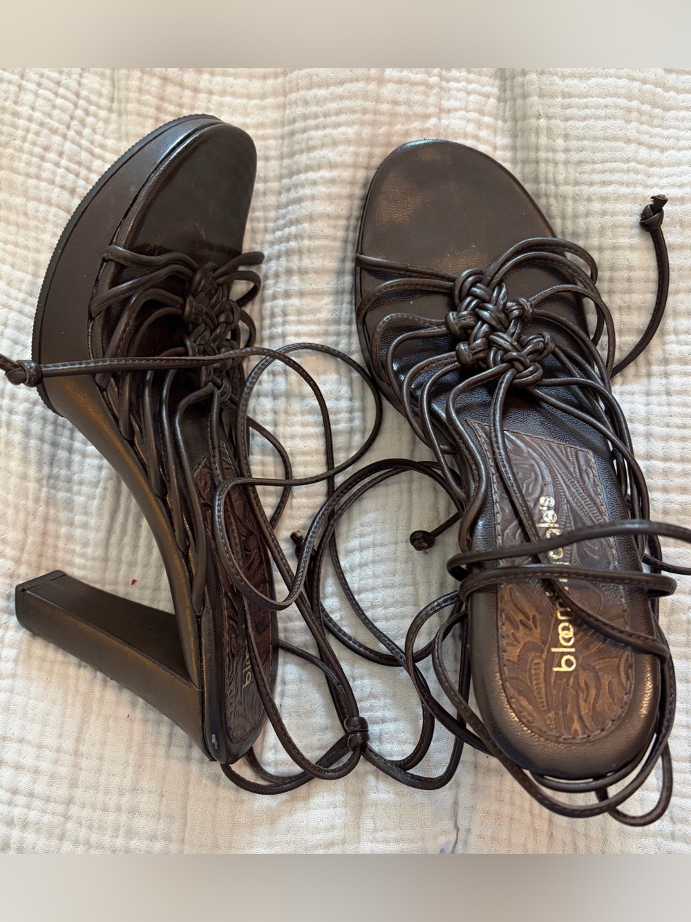 Bloomingdale's Chocolate Brown Lace-Up High Heel Sandals SZ L (fits size 8/8.5)